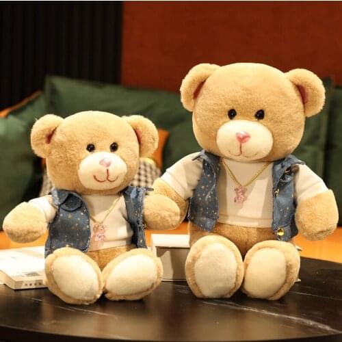 1pc 32/40cm Stuffed Kawaii Soft Vest Teddy Bear Plush Toys Cute Animal Bear with Clothes Dolls for Kids Baby Christmas Gift