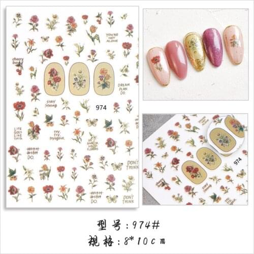 1 Pcs 3D Multi-Color Flower Pattern Simulation Dried Flowers Spring Retro Flowers For Manicure DIY Nail Sticker Decals 969-976