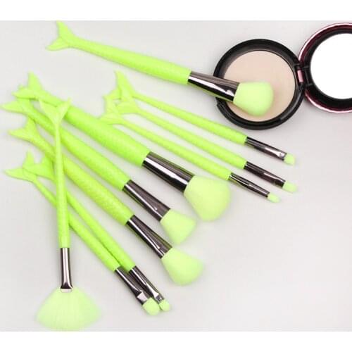 10pcs/set Fluorescent Mermaid Makeup Brush Sets Foundation Powder Blush Lip Eye Shadow Brush for Beginner Beauty Tools