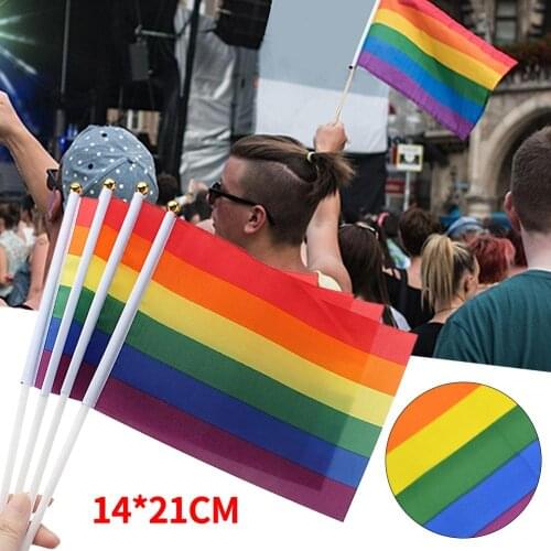 10PCS/Pack 14*21CM Gay Pride Flags Easy to Hold Mini Small Rainbow Flags with Flagpoles for Rainbow Pride Parade Festival Party