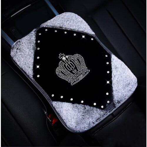 11.81*8.66 Inches Plush Diamond-studded Cartoon Center Control Pad Winter Car Armrest Box Mat Car Interior Decoration
