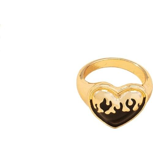 2021 Ins Gold Love Heart Black Enamel Minimalism Finger Rings Trendy Korean Fashion Women Chic Party Jewelry