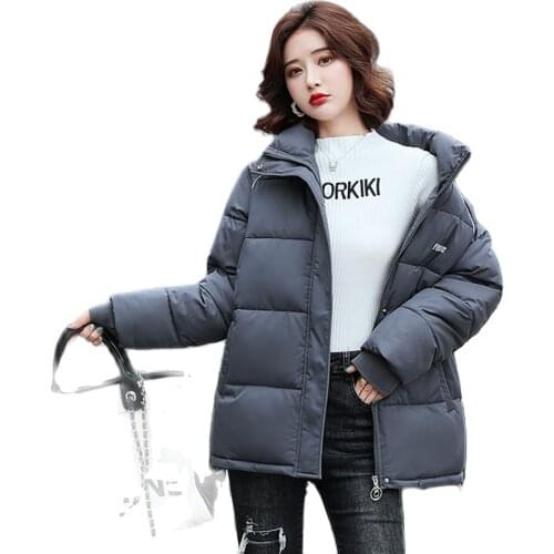 2021 Short Parkas Fashion Solid Winter Coats Women Elegant Stand Collar Cotton Padded Winter Jacket Women Clothing