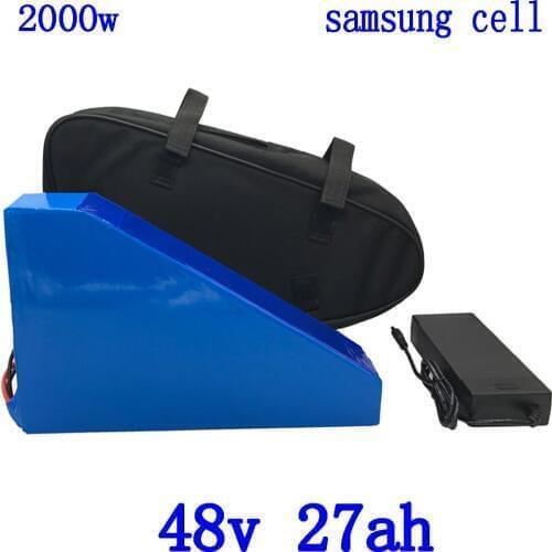48V 1000W 1500W 2000W battey 48V 27AH Electric Bike battery 48V 27AH Lithium Battery use samsung cell with 54.6V 5A charger+bag