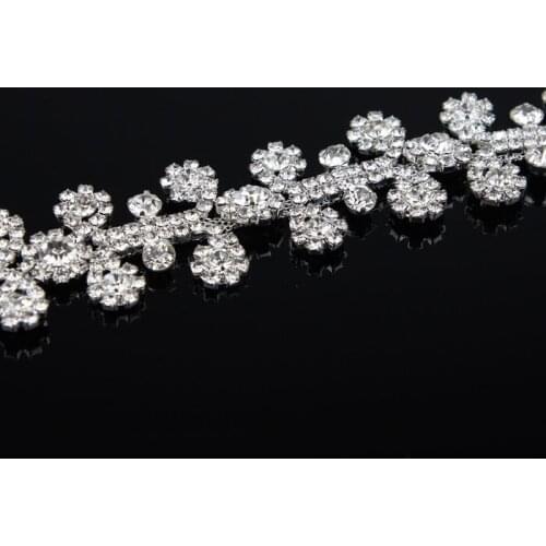 5Yards Diamante Rhinestone Trim Wedding Bridal Gold Silver Rose Gold Tone Crystal Applique Sash Belt