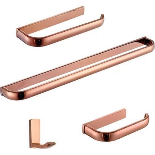 Luxury Rose Gold Bathroom Accessories Brass Paper Holder Towel Bar Robe Towel Ring Bath Hardware Sets