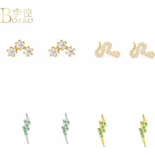 BOAKO Snake CZ Piercing Earrings 925 Sterling Silver Earrings For Women Pendiente Ohrringe Lightning Stud Earing Luxury Jewelry