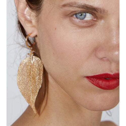 JUJIA Simple Design Big Metal Leaf Earrings Shiny Gold Color Earrings For Women Luxury Punk Fashion za Jewelry