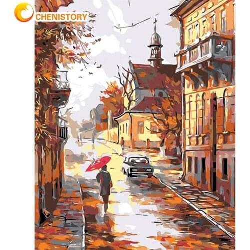 CHENISTORY Oil Painting By Numbers For Adults Autumn Street Landscape Picture By Number Hand Painted Home Decoration 60x75cm