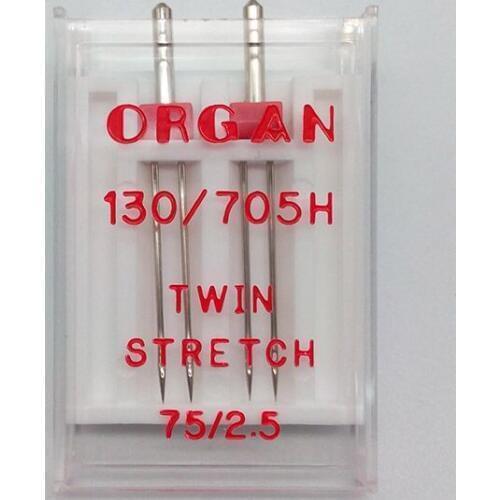 Twin Stretch Organ Needles 130/705H size 75/2.5 For Stretch Knitting Fabric Domestic Sewing Machine Twin Needle 1box=2pcs