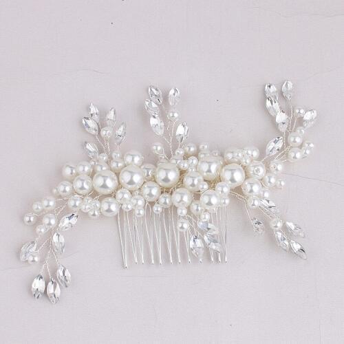 SLBRIDAL Art Deco Clear Rhinestones Crystals Pearls Flower Leaf Wedding Hair Comb Bridal Hair Accessories Hair Jewelry Women
