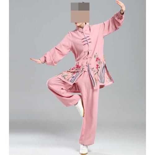 High quality cotton&linen Spring&Autumn emboridery flower kung fu tai chi uniforms wushu clothing martial arts taijiquan suits