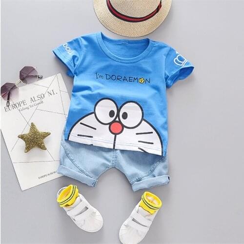 Cartoon Toddler Boy Clothes Summer Set Casual T Shirt+Denim Shorts 2pc Children Clothing Kids Infant Clothing Toddler Tracksuits