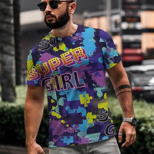 2021 Summer New Mens T-shirt Loose Clothes, Short Sleeve Fashion Graffiti Printed