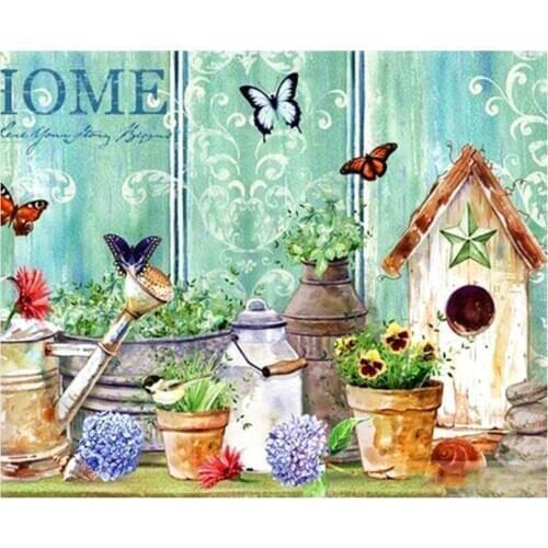 Bird Aviary Diamond Embroidery Painting Flower Pot Mosaic Rhinestone Sticker Wall Decor New Arrival Puzzle Picture Diamond Dot
