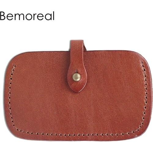 Bemoreal Man Card Holder Genuine Leather Vintage Solid Color coin bag High Quality Business Card Case Organizer Mini Men Wallets