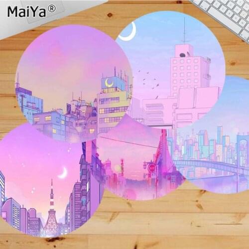 Babaite Pink anime Moon landscape aesthetics art Computer round desk pads Mousepad Anti-Slip Laptop PC Mice Pad Mat Mousepad