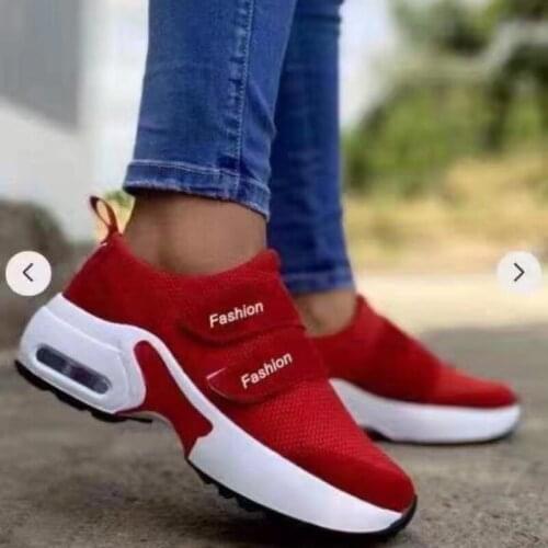 Big Size Casual Shoes Women Platform Sneakers Hook & Loop Breathable Mesh Walking Sports Shoes Air Cushion Ladies Chunky Shoes