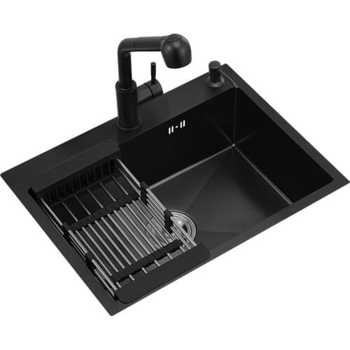 60x45cm Above or Under Counter Black Single Kitchen Sink Vegetable Washing Basin Sink Kitchen Black 304 Stainless Steel Counter