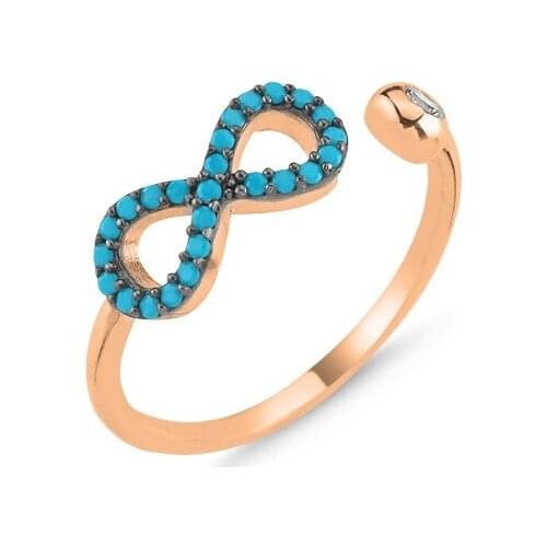 KUTAYDAN Nano Turquoise Cubic Zirconia Infinity Adjustable Ring 925 Sterling Silver
