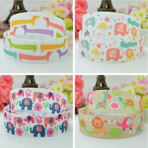 10 Yards 22mm 7/8" Elephant dachshund cute Animal Printed grosgrain ribbon hair bow Headwear DIY hair accessories retail