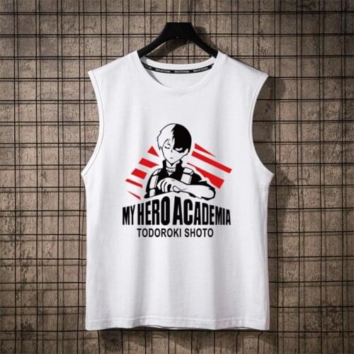 Summer Cotton Men My Hero Academia Tank Tops Hooded Black White Singlets Sleeveless Fitness Vest Bodybuilding Casual Funny