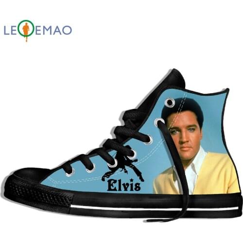 Fashion Boots For Men Unique Cool Print Elvis Presley Boots Custom Shoes Male Ankle White Black Boots