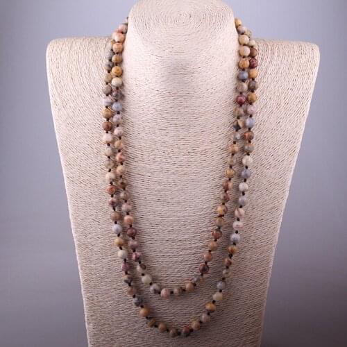 MOODPC Fashion Bohemian Jewelry long Knotted Halsband Crazylace Agat Stone Necklace Free Shipping