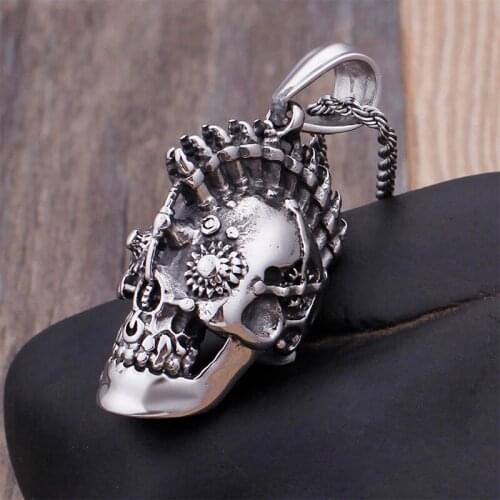 Fashion Stainless Steel Motorcycle Jewelry For Men Steampunk Mechanical Gear Skull Pendant Necklace Male Punk Rock Accessories