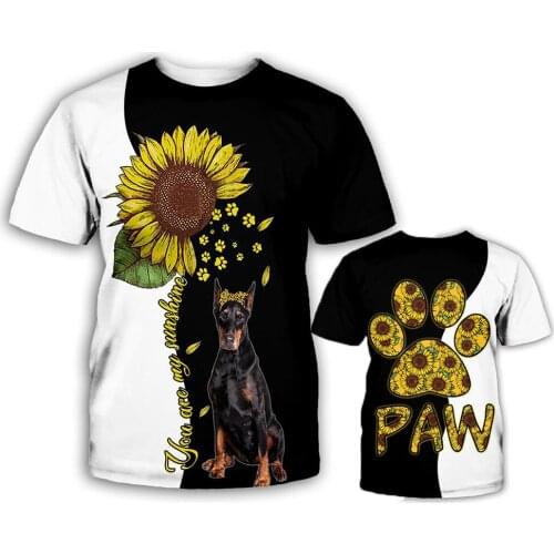 CLOOCL 3D Pet Men T-shirts You Are My Sunshine Design Tops Unisex Sunflower Doberman Pinscher Tees Short Sleeve Men Clothing