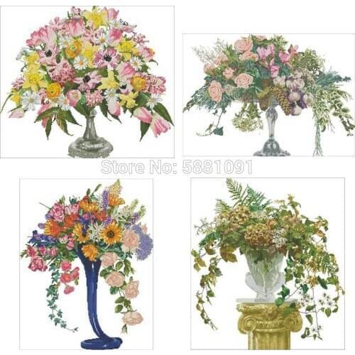 Spring summer autumn winter vase Counted Cross Stitch 11CT 14CT 18CT DIY Cross Stitch Kits Embroidery Needlework Sets home decor