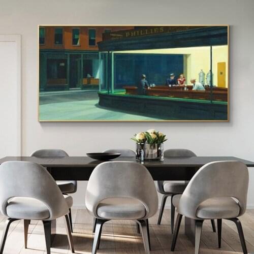 Wall Art Painting Wall Canvas Art Poster and Print Wall Art Nighthawks by Edward Hopper Picture for Living Room Home Decor