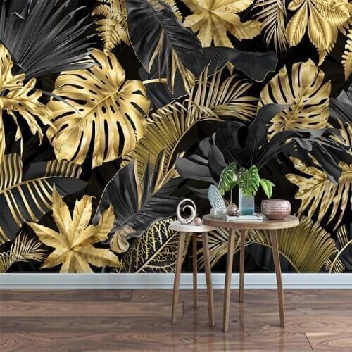 Custom Photo Mural Wallpaper Modern Minimalist Abstract Golden Banana Leaf Wall Painting Bedroom Living Room Wall Covering Decor