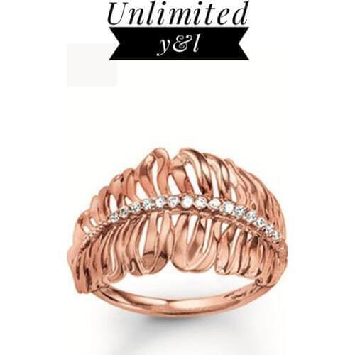 Feather Open Rings Romantic Style Cubic Zirconia Rose Gold Color Fashion Jewelry for Women Gifts