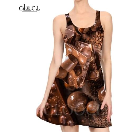 CLOOCL New Fashion Chocolate Ladies Summer Party Girls 3D Print Pattern Dress Sexy Was Thin