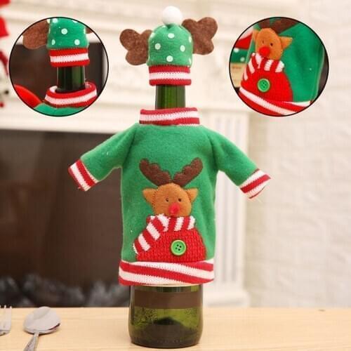 Christmas Wine Bottle Cover Set Cartoon Santa Claus Snowman Elk Wine Bottle Cover with Hat for Christmas Home Party Table Decor