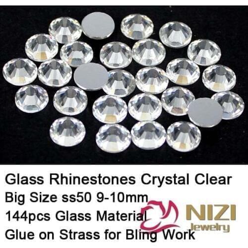 Retail Big Size Jewelry ss50 9-10mm 144pcs Crystal Clear Non Hotfix Crystal Rhinestones Flatback Strass Stones Diy Craft Dresses