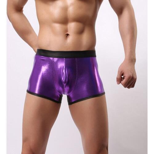 Sexy Metallic Men Gay Leather Boxer Pants 4 Colors Men Swimwear Boxers Wetlook Elastic Jockstrap Lingerie Underwear Shorts S M L