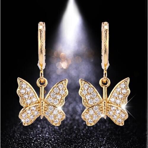 HUAMI Two Color Butterfly Earrings Fashion Jewelry for Women 2021 New AAA Zircon Trend Popular Wholesale Ins Hot Sale Bijoux