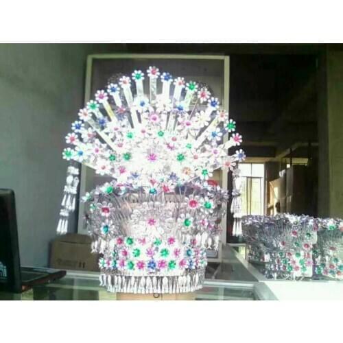 Miao hats Colourful silver headgear hat traditional Chinese headgear cosplay party headdress