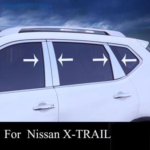 Stainless steel glass window garnish pillar middle strip trim frame lamp 8pcs For Nissan X-trail T32/Rogue 2014 -2019