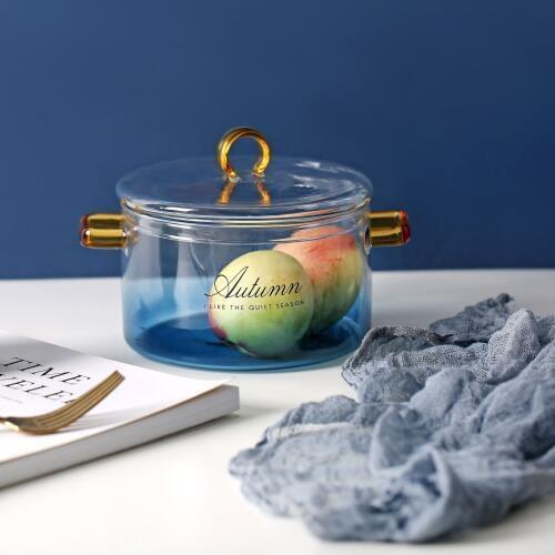 Glass Salad Bowl With Cover Ramen Bowl With Lid Noodle Bowl Creative Double Ear Soup Mixing Bowl Home-made Food Kitchen Tools