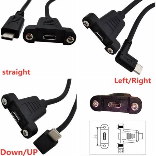 Type-c USB 90 angle Left Right Down UP Male to Female Extension Panel Mount Type Cable Charge Cord 0.3M