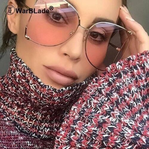 WarBLade 2018 Brand Designer Pearl Decoration Half Frame Women Cat Eye Sunglasses Fashion Oversized Sun Glasses Ladies Clear