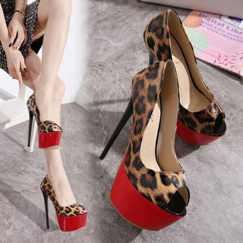 Summer Fashion Leopard Print Sexy Fish Mouth Shoes European And American Style High Heels Ladies Single Shoes Large Size 40