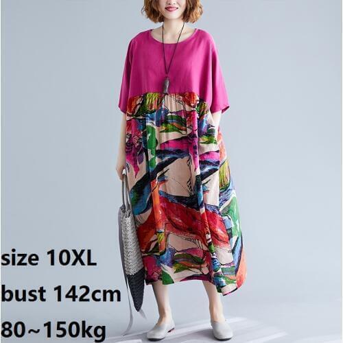 Women Long Dress Plus Size 10XL 80-150KG Short Sleeve Summer Floral Dress Ladies Casual Large Vintage Summer Maxi Dresses