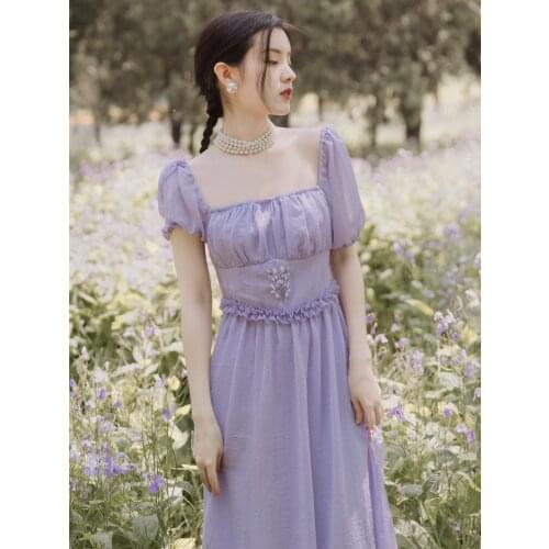 2021 new fashion womens clothing Square Collar Vintage dress for women