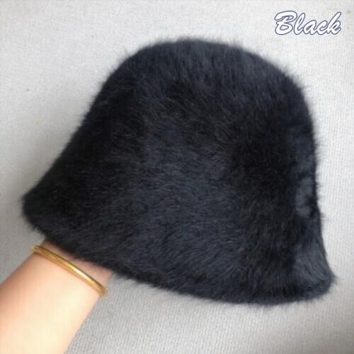 Winter Rabbit Fur Knitted Wool Hats For Women Fox Fur Pompom Ear Protection Beanies Warm Style Bucket Hat