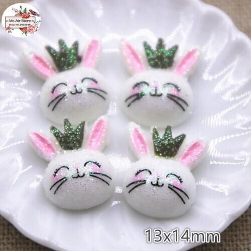 10pcs bling white rabbit with crown Flatback Resin Cabochon Scrapbook DIY Hair Bow, Phone Deco