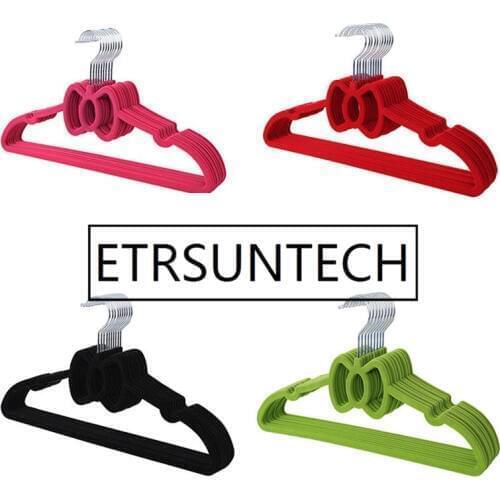 100pcs 40cm Flocking Anti-slip Hanger Clothes Hanging Hanger Velvet Flocked Bow Tie Drying Rack Space Saving